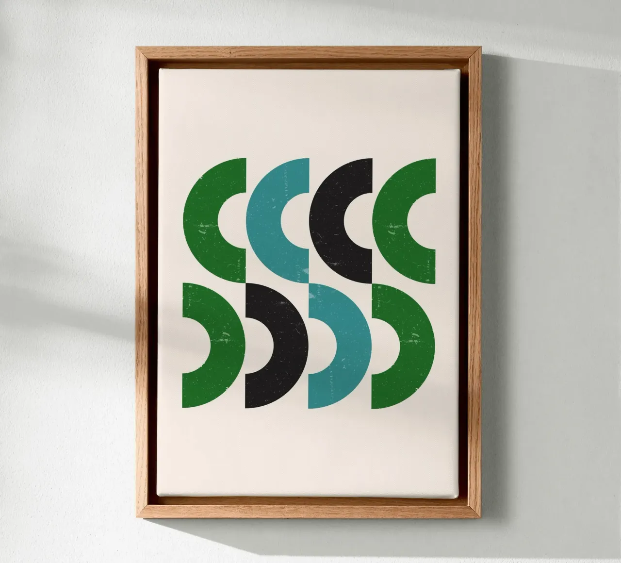 Mid-eeuwse bogen: Geometrische abstracte, groen groenblauw & zwarte kunst canvas met Baklijst van NorwesClub