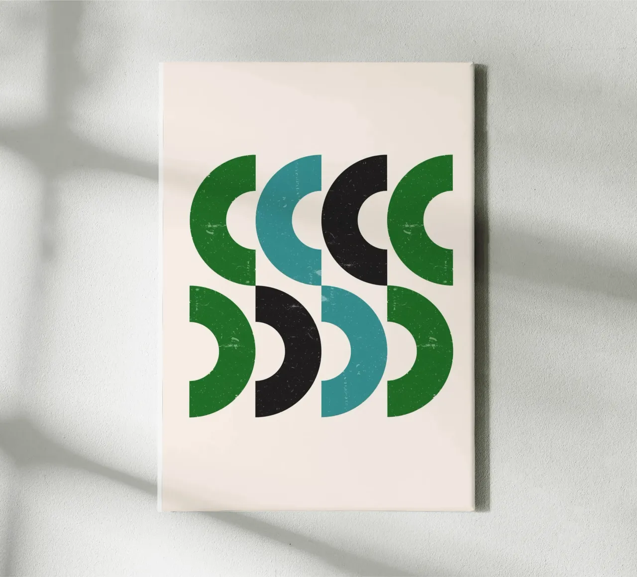 Mid-eeuwse bogen: Geometrische abstracte, groen groenblauw & zwarte kunst canvas met Baklijst van NorwesClub