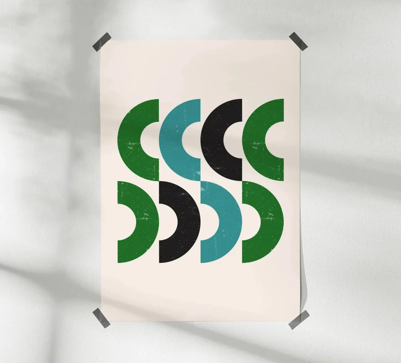 Mid-eeuwse bogen: Geometrische abstracte, groen groenblauw & zwarte kunst poster met aluminium frame van NorwesClub