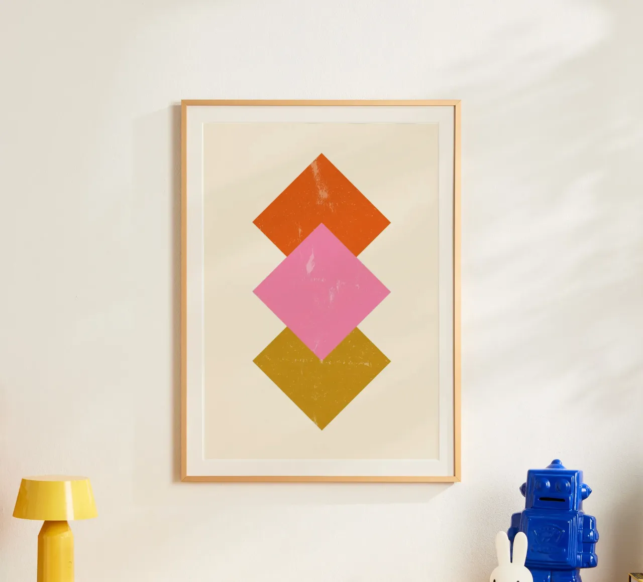 Diamanti di terra: Stampa d'arte geometrica e strutturata di metà secolo poster con telaio in plastica da NorwesClub