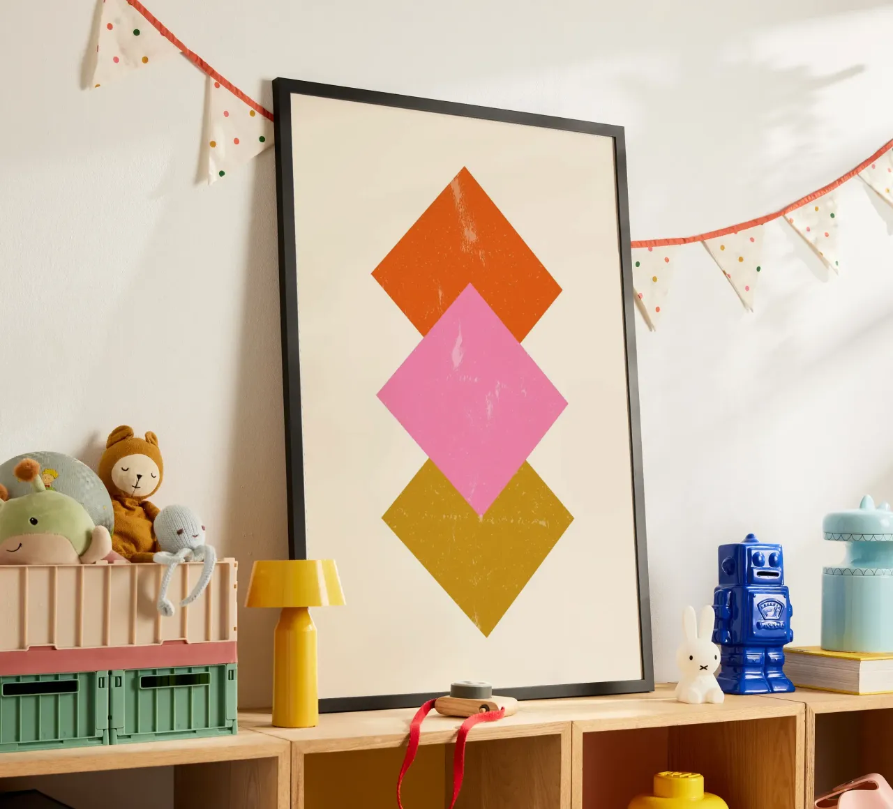 Diamanti di terra: Stampa d'arte geometrica e strutturata di metà secolo poster con telaio in plastica da NorwesClub