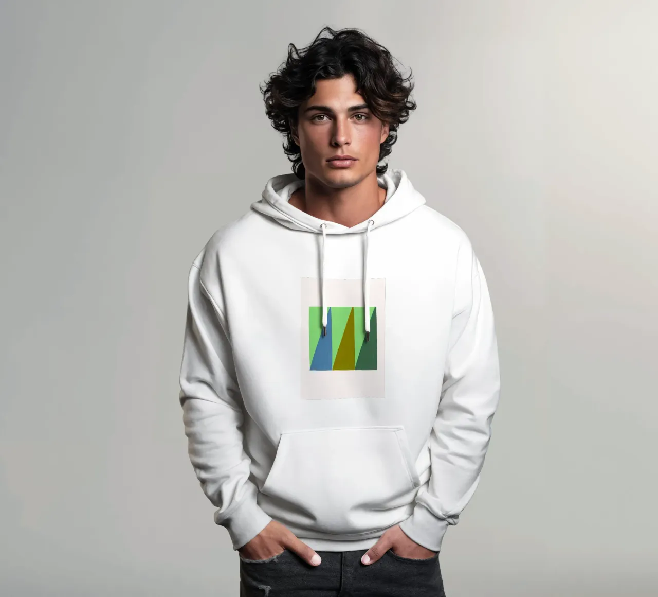 Stile James Little: Triangoli astratti, texture verde e blu felpa con cappuccio da NorwesClub