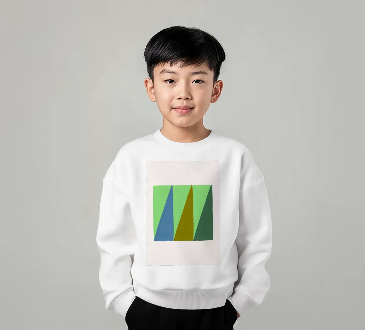 Stile James Little: Triangoli astratti, texture verde e blu felpa bambino da NorwesClub
