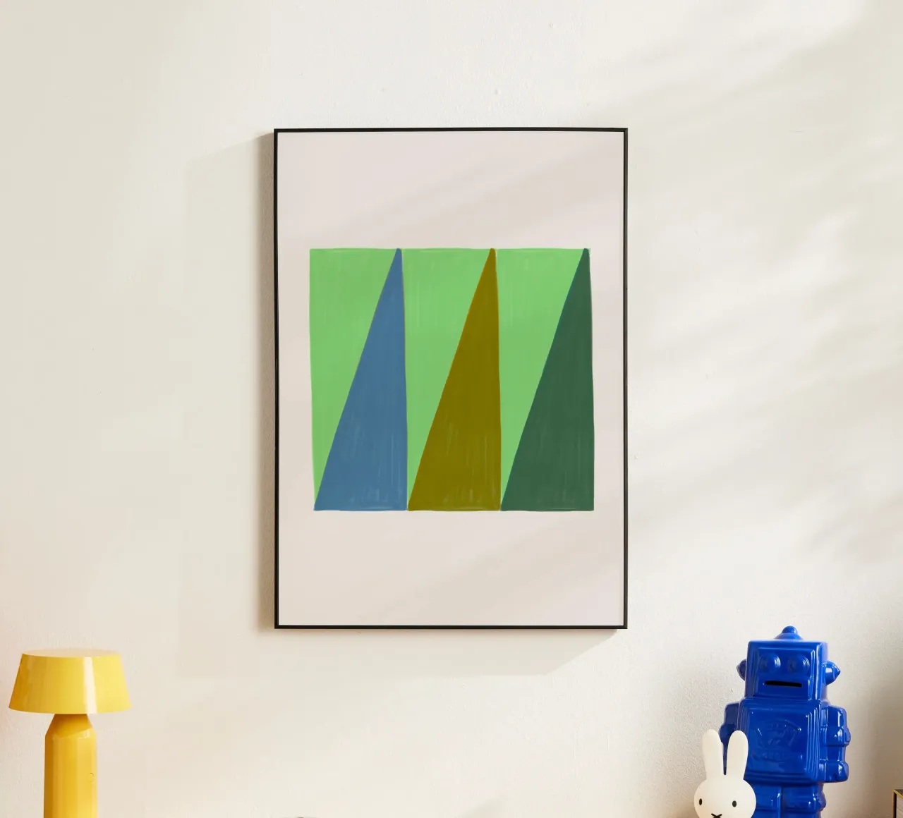 Stile James Little: Triangoli astratti, texture verde e blu alluminio dibond da NorwesClub