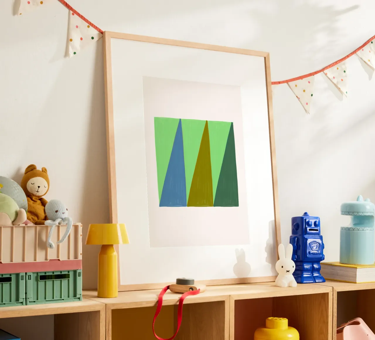 James Little Stil: Abstrakte Dreiecke, grüne und blaue Textur Poster von NorwesClub