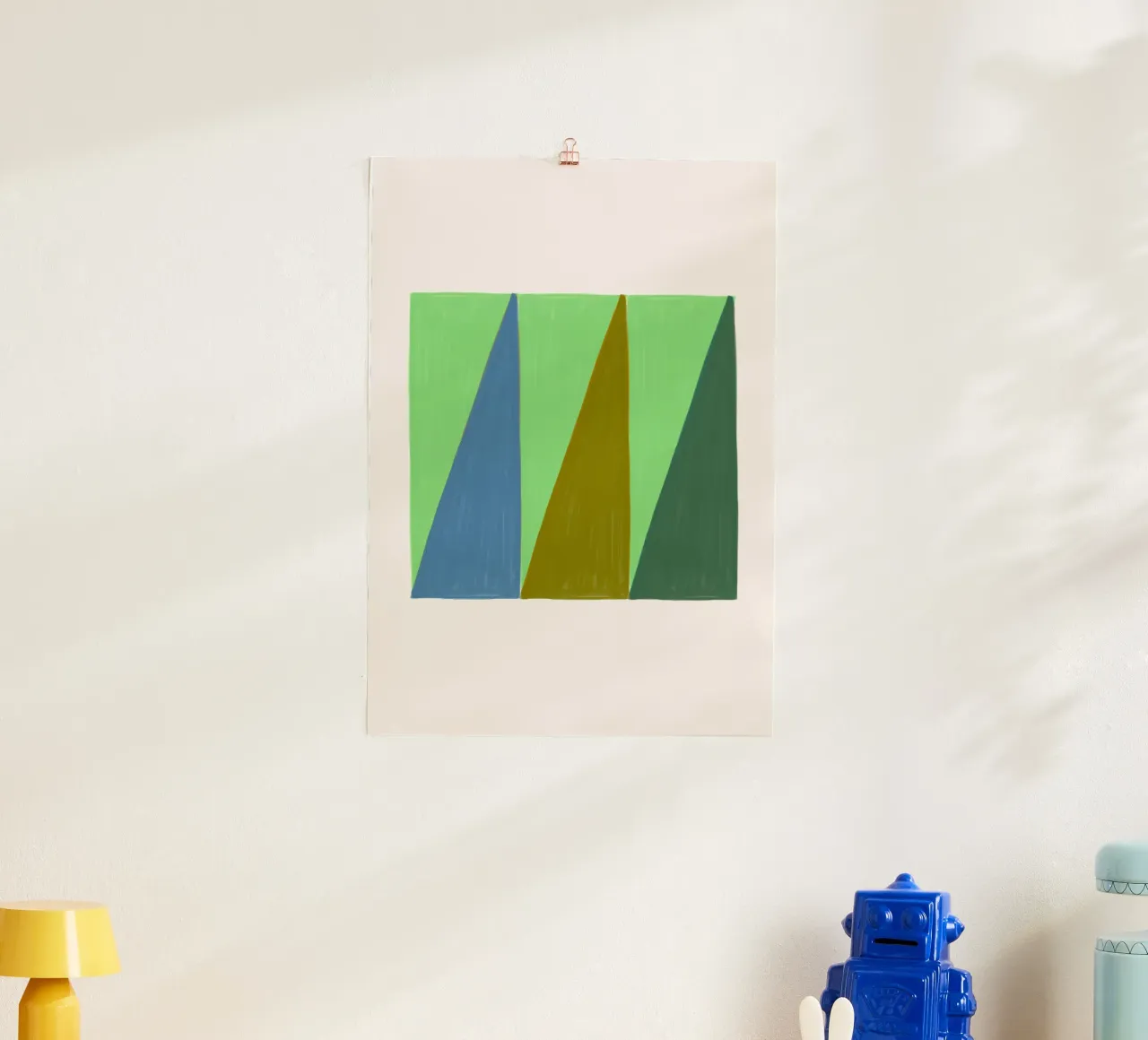 James Little Stil: Abstrakte Dreiecke, grüne und blaue Textur Poster von NorwesClub