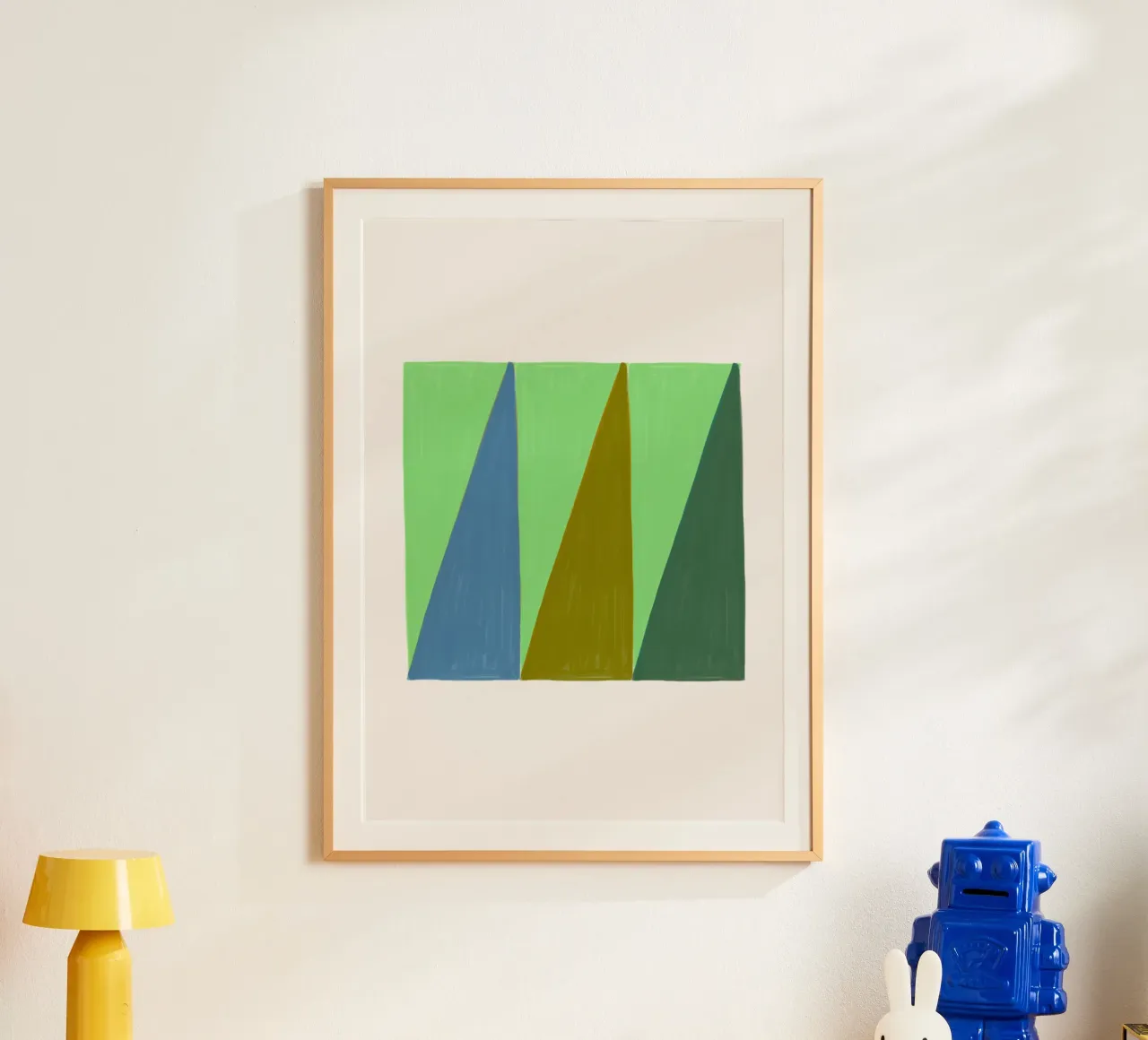 James Little Stil: Abstrakte Dreiecke, grüne und blaue Textur Poster von NorwesClub