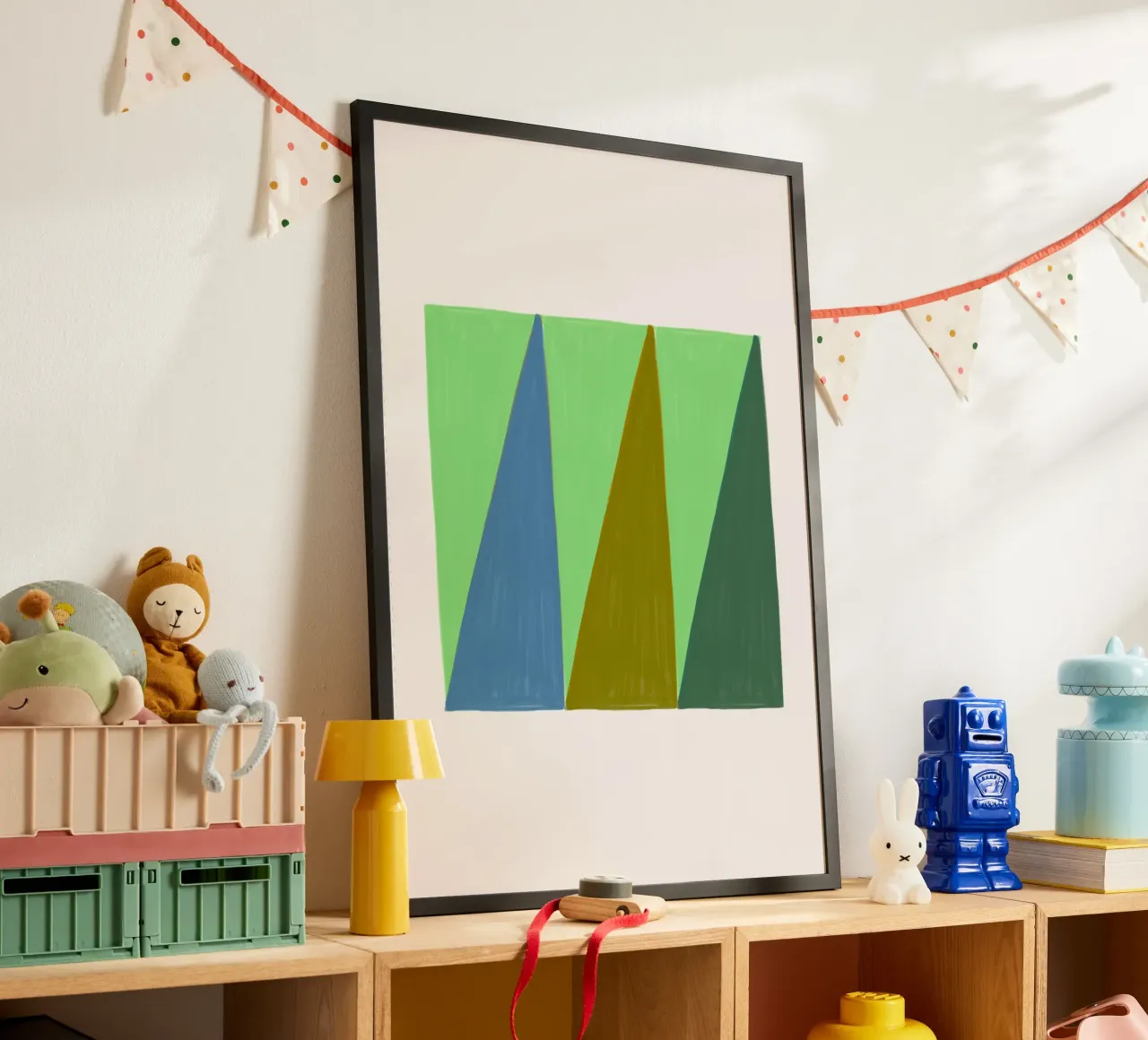 James Little Stil: Abstrakte Dreiecke, grüne und blaue Textur Poster von NorwesClub
