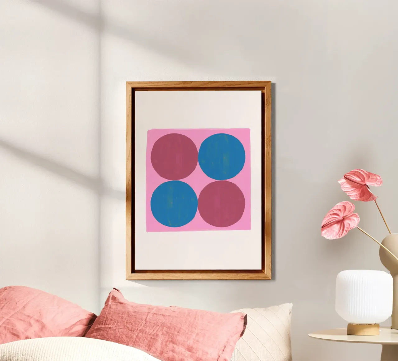 Pop Art Dots: Quadrati rosa, blu e rossi, arte moderna strutturata alluminio dibond da NorwesClub