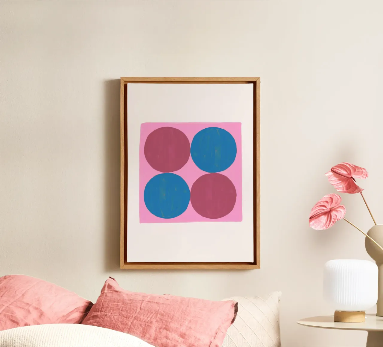 Pop Art Dots: Pink, Blue & Red Squares, Modern Textured Art canvas by NorwesClub