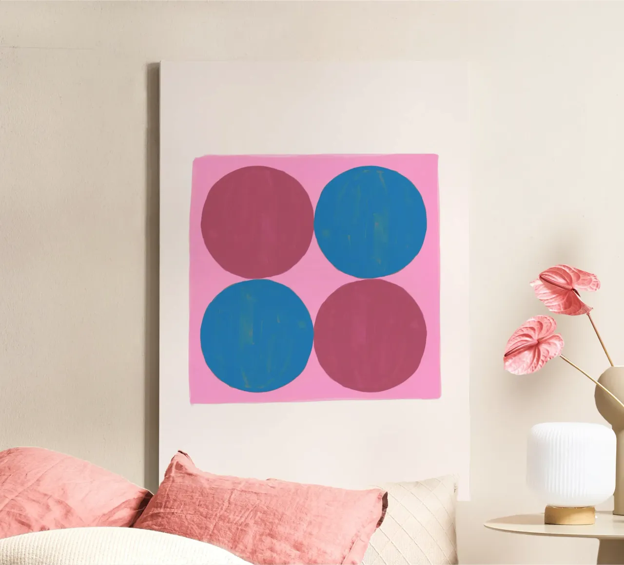 Pop Art Dots: Pink, Blue & Red Squares, Modern Textured Art canvas by NorwesClub