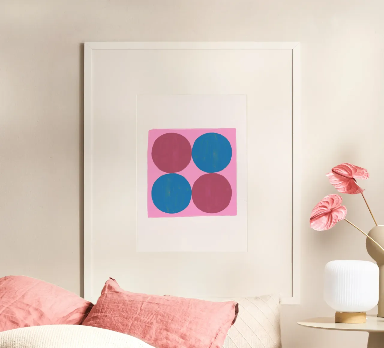 Pop Art Dots: Quadrati rosa, blu e rossi, arte moderna strutturata poster da NorwesClub