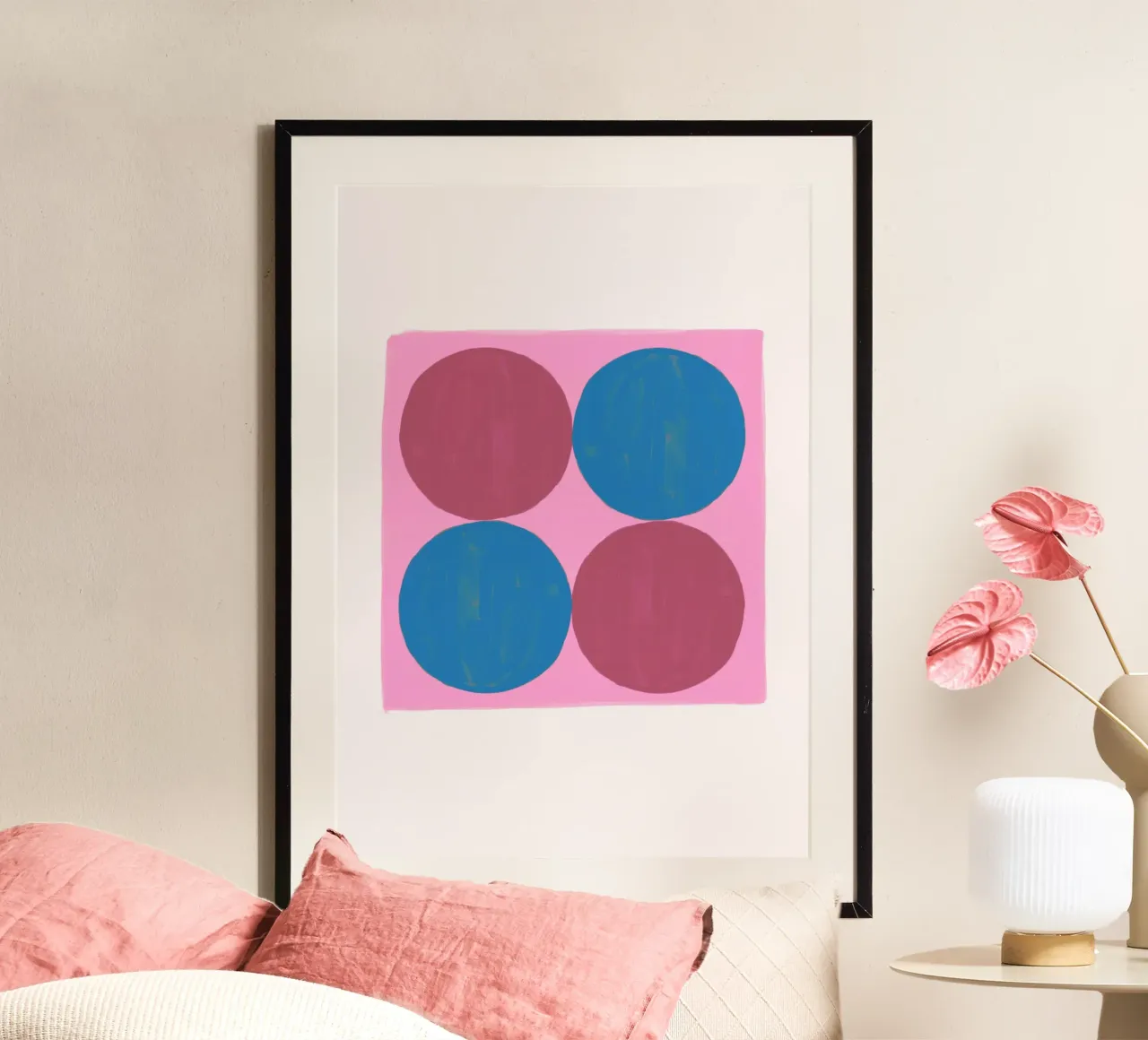 Pop Art Dots: Pink, Blue & Red Squares, Modern Textured Art poster with aluminum frame by NorwesClub