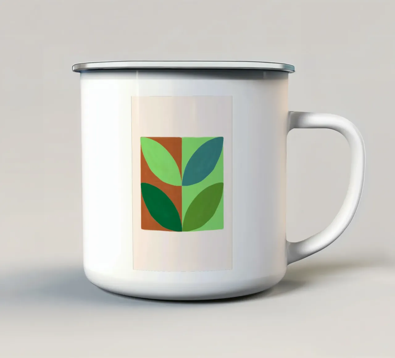 Foglie organiche: Verde astratto e arancione, tendenza metà secolo A tazza in smalto da NorwesClub