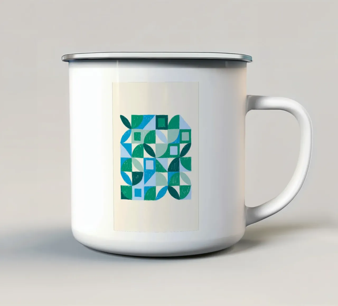 Geometrico organico: arte astratta blu e verde, piastrelle strutturate tazza in smalto da NorwesClub