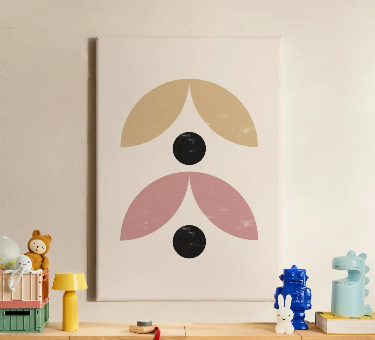 Minimalistisch organisch: Abstracte Vormen, Aards & Zwart Trend Ar canvas met Baklijst van NorwesClub