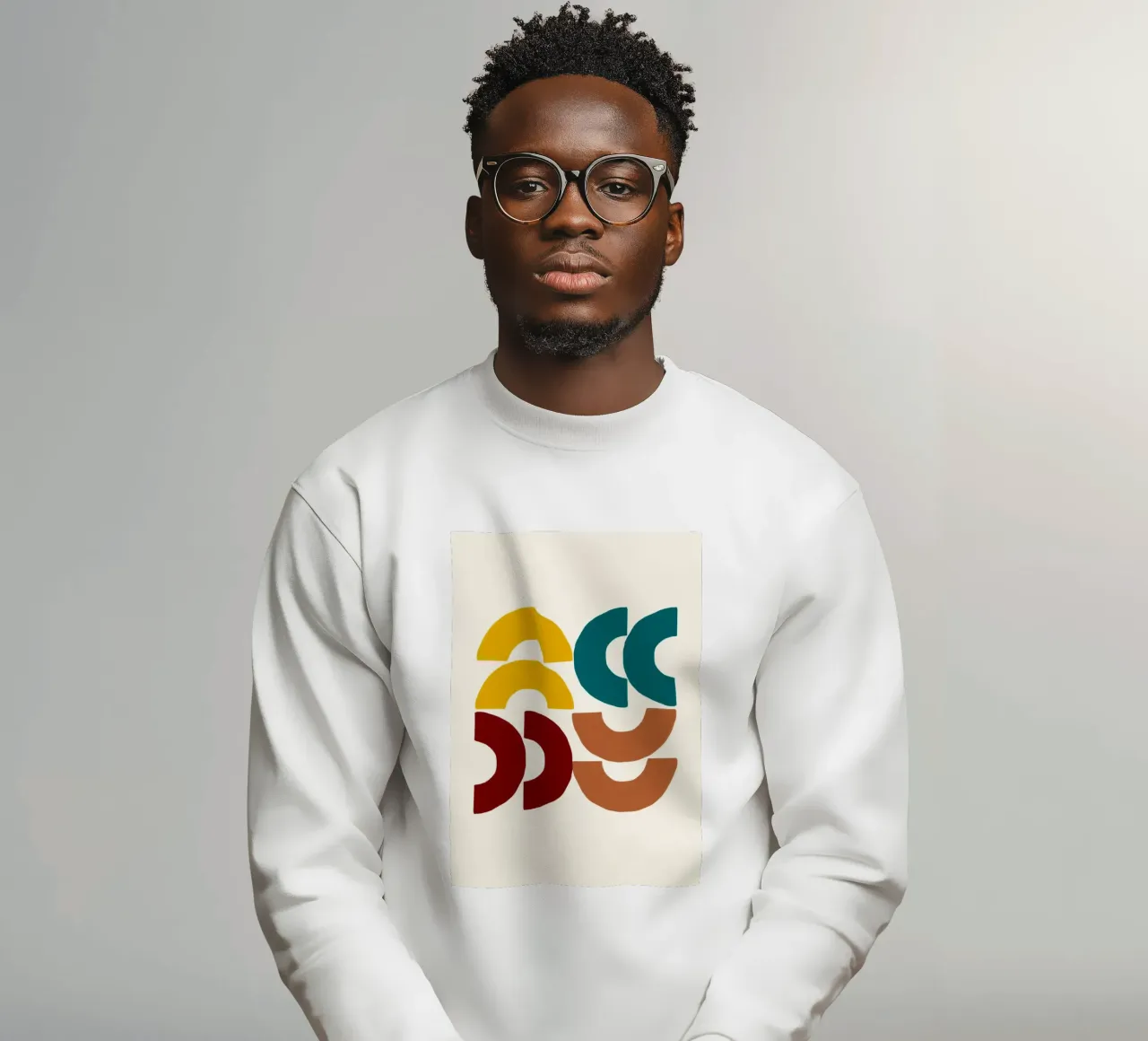 Earthy Arcs: Abstract Geometric, Yellow Teal & Red Art sweatshirt by NorwesClub