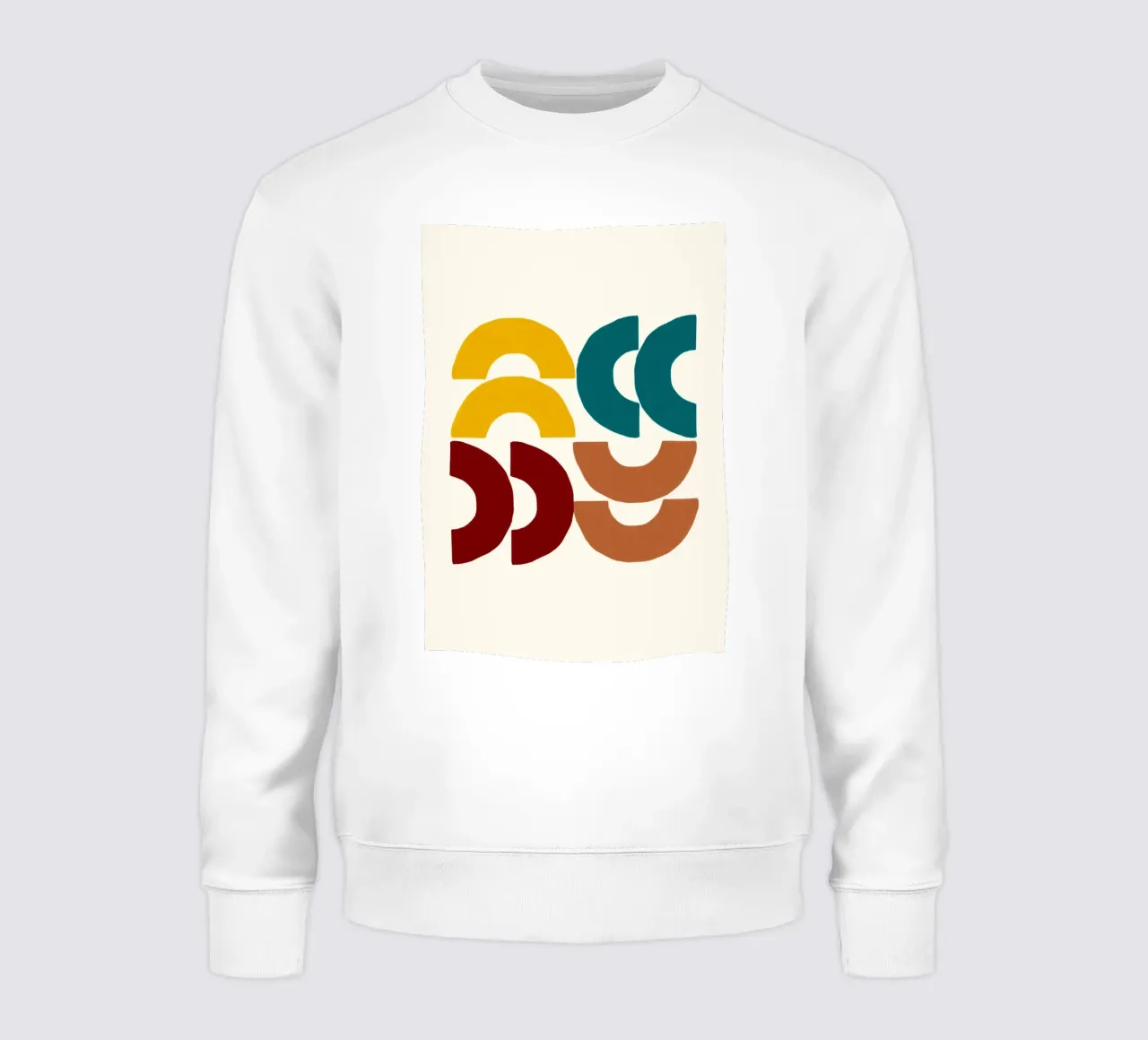 Earthy Arcs: Abstract Geometric, Yellow Teal & Red Art sweatshirt by NorwesClub