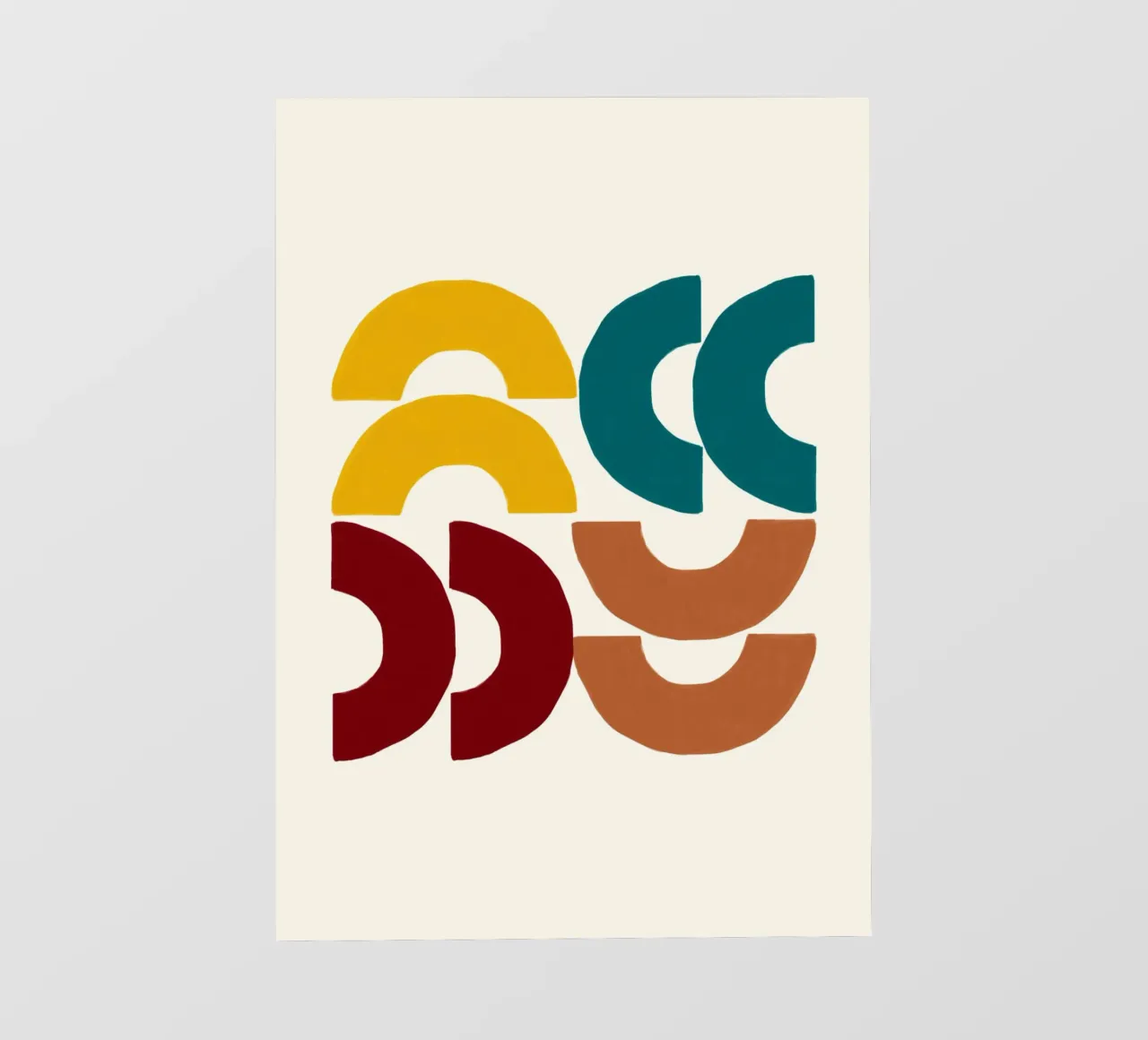 Earthy Arcs: Abstract Geometric, Yellow Teal & Red Art photo wallpaper by NorwesClub