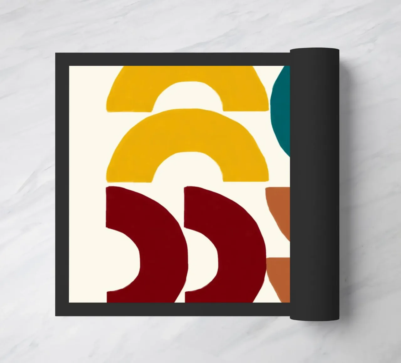 Earthy Arcs: Abstract Geometric, Yellow Teal & Red Art doormat by NorwesClub