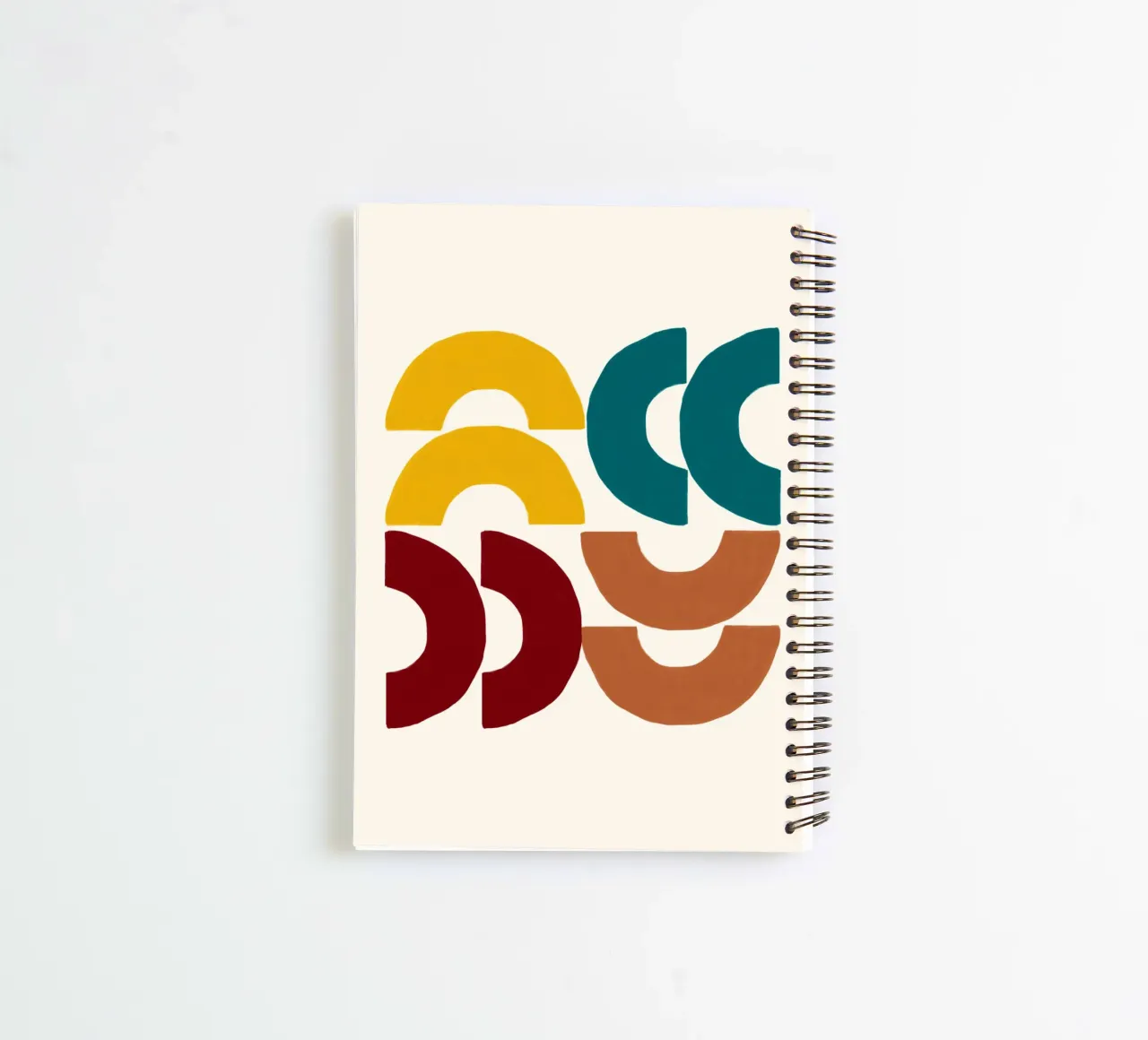 Earthy Arcs: Abstract Geometric, Yellow Teal & Red Art spiral notebook by NorwesClub