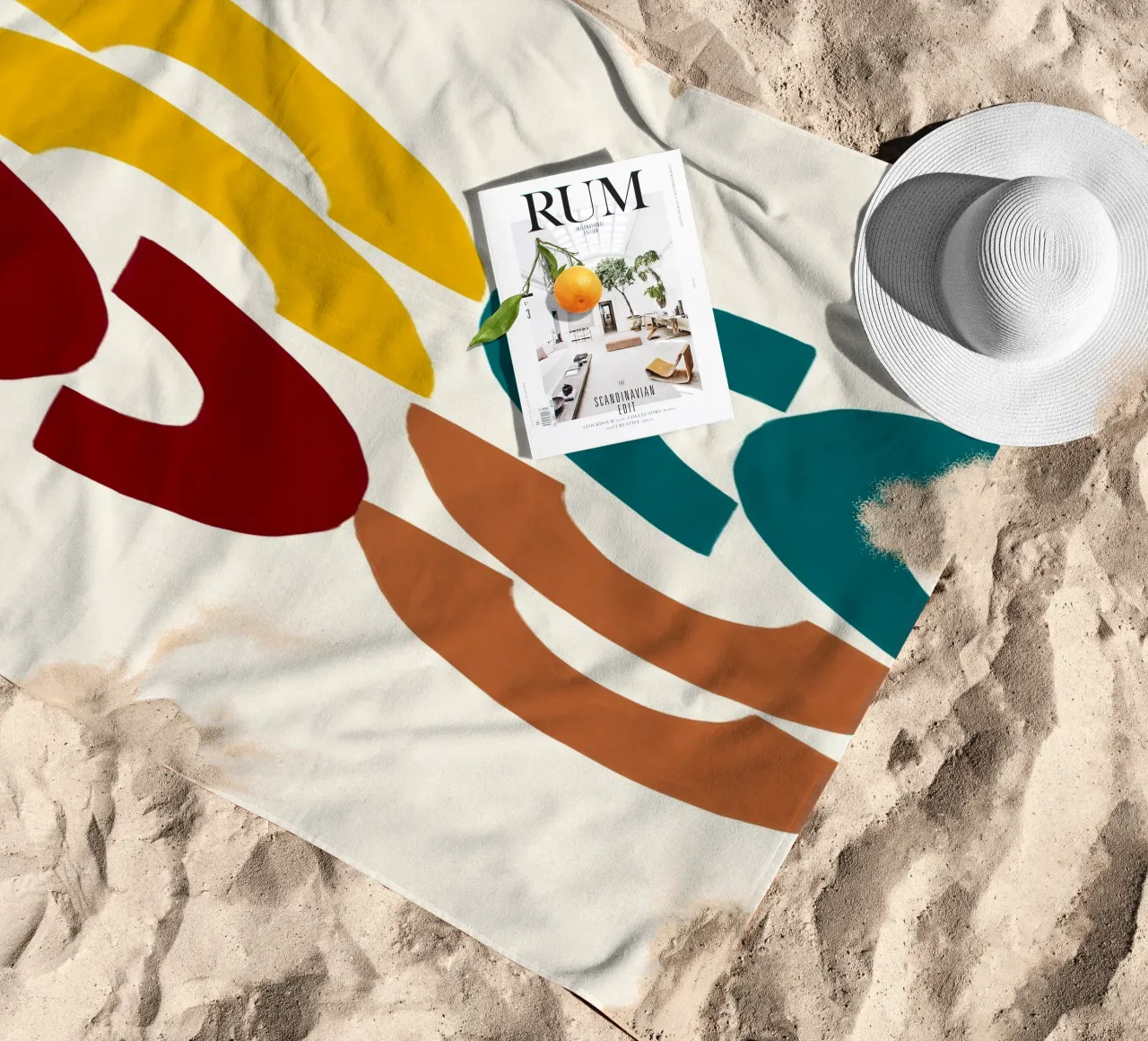 Archi di terra: Arte geometrica astratta, giallo verde acqua e rosso telo mare da NorwesClub