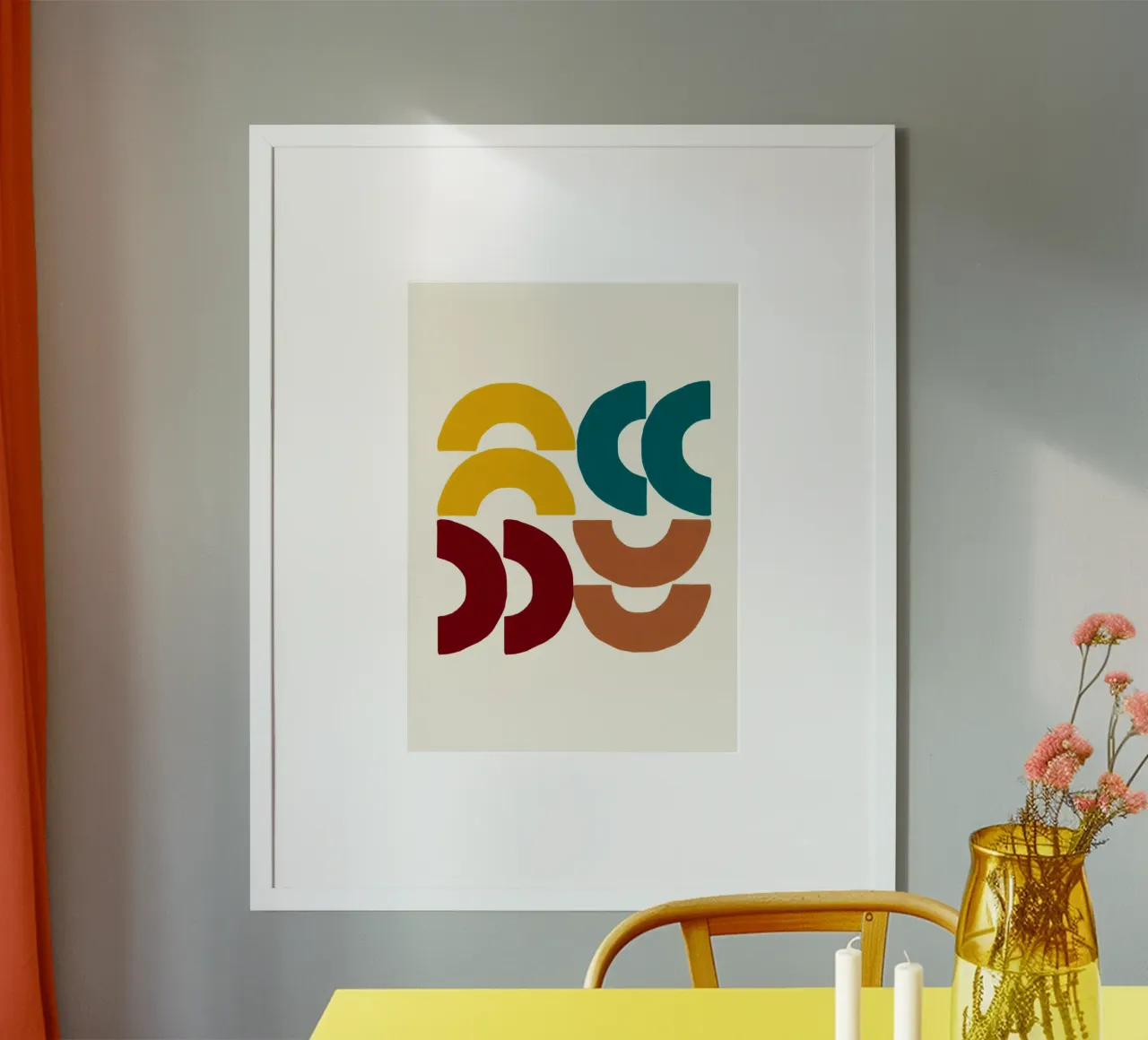 Earthy Arcs: Abstract Geometric, Yellow Teal & Red Art hahnemühle by NorwesClub