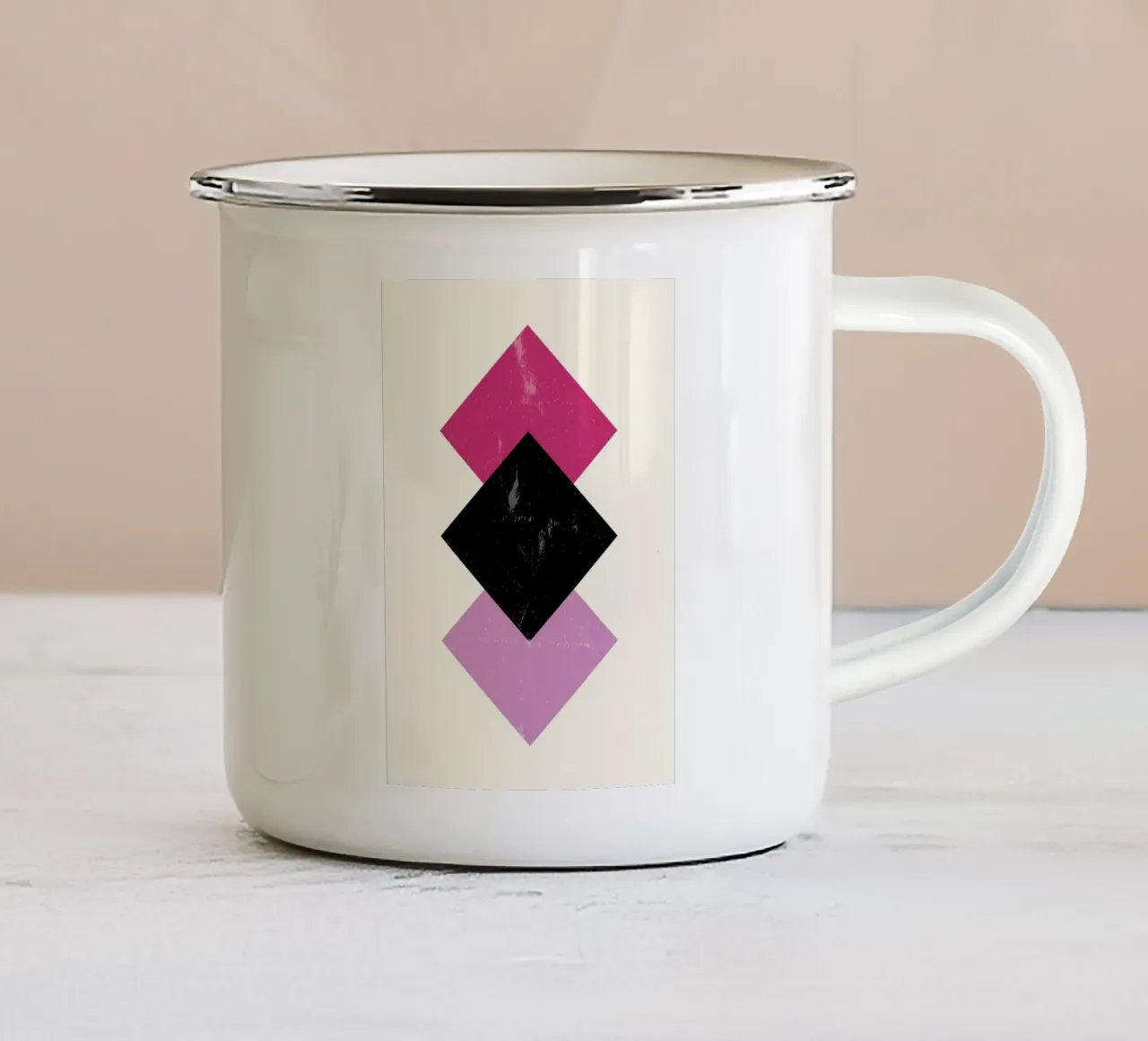 Abstracte ruiten: Roze & Zwart, Textuur Moderne Kunst emaille mok van NorwesClub