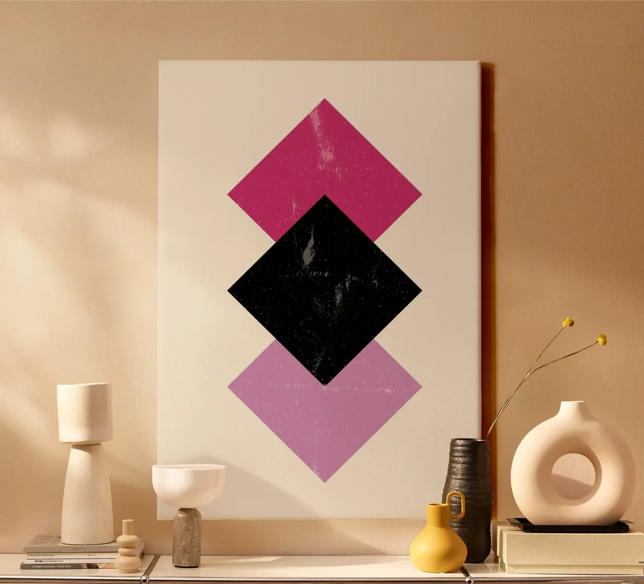 Abstracte ruiten: Roze & Zwart, Textuur Moderne Kunst canvas met Baklijst van NorwesClub