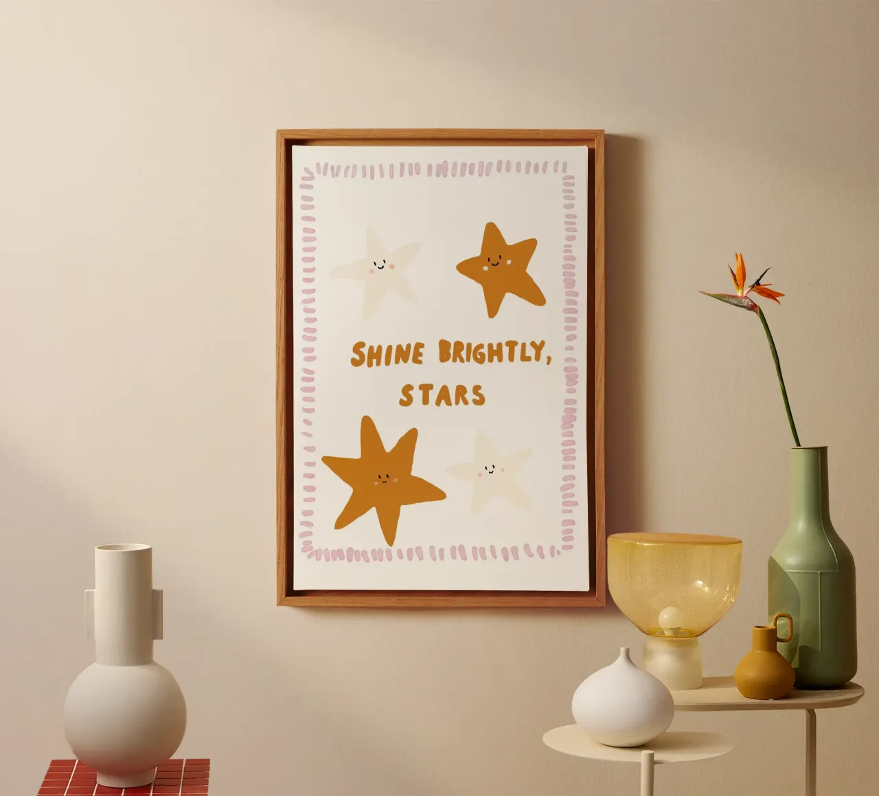 Star Print, Kids Nursery Art, Boho Kids Print canvas with Floater frame by Little Lola