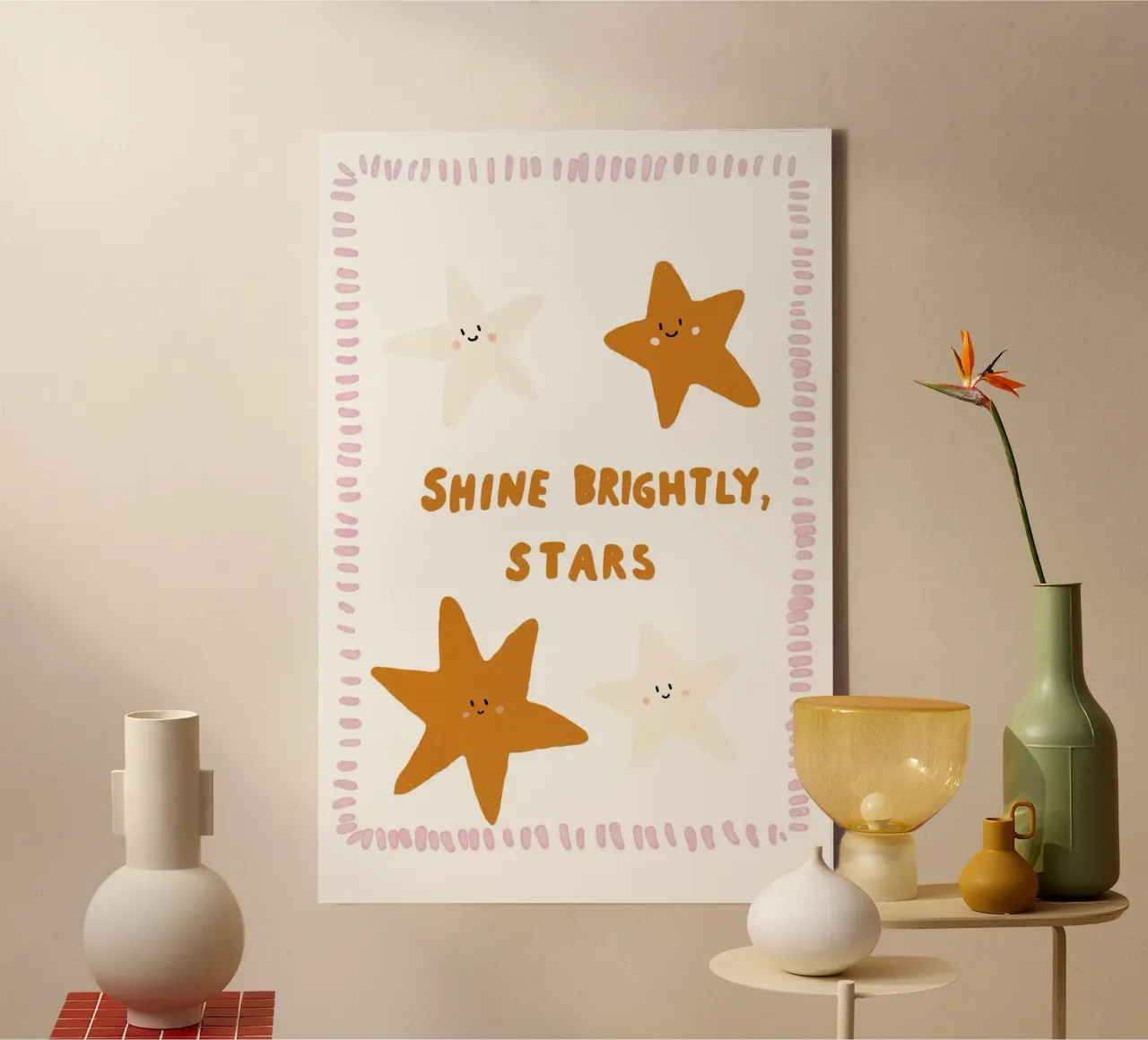 Star Print, Kids Nursery Art, Boho Kids Print canvas with Floater frame by Little Lola