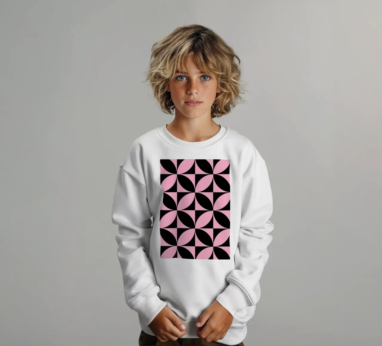 Pink Noir: Geometric Pattern, Modern Tessellation Art Print Kinder Sweatshirt von NorwesClub