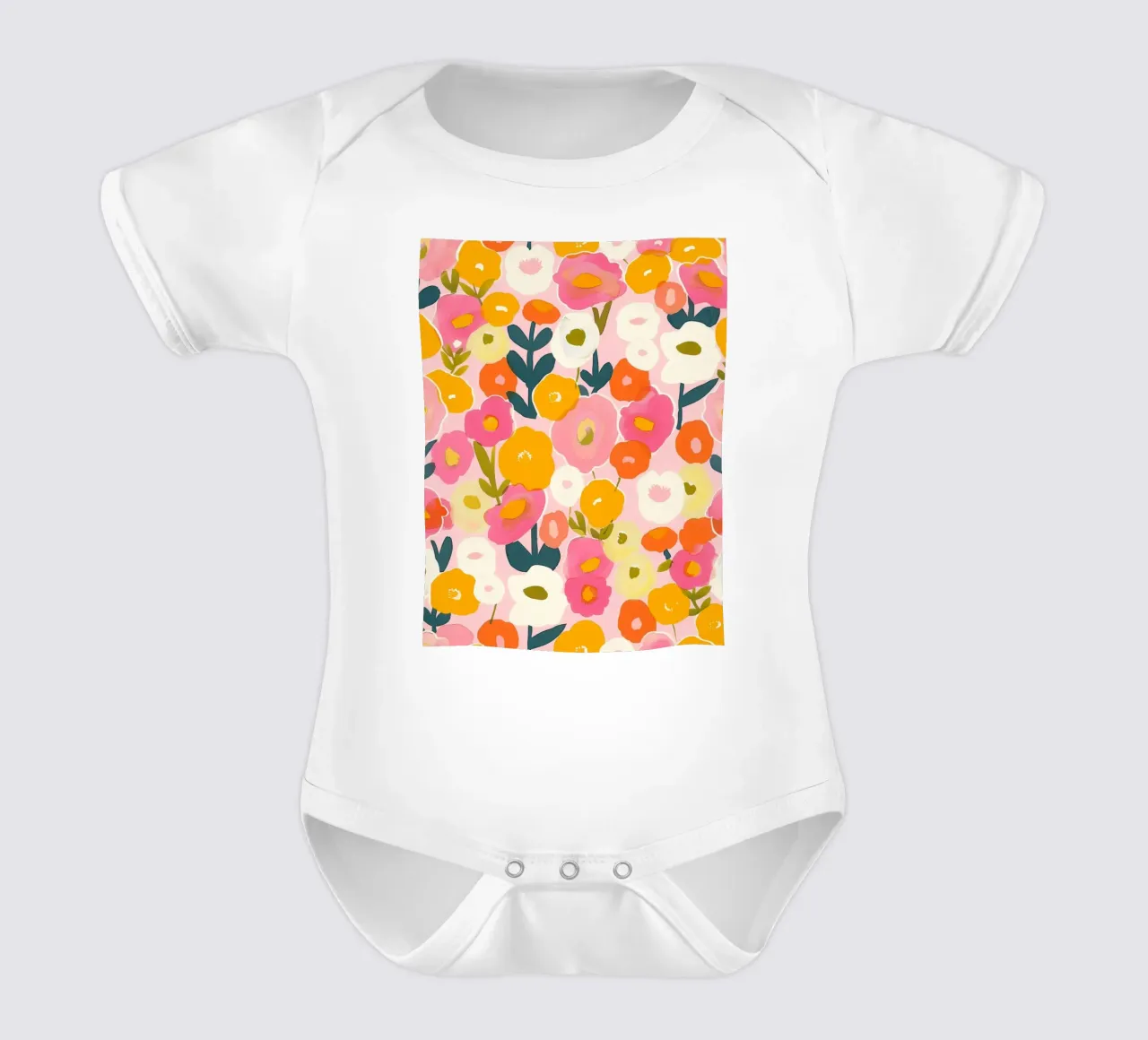 Kleurrijke Boho Papaver Tuin Botanisch Bloemen Abstract Bloemen babyrompertje korte mouwen van Gentle Echoes Art