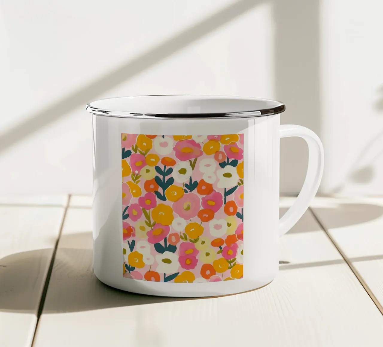 Colorato Boho Papavero Giardino Botanico Floreale Astratto Fiori tazza in smalto da Gentle Echoes Art