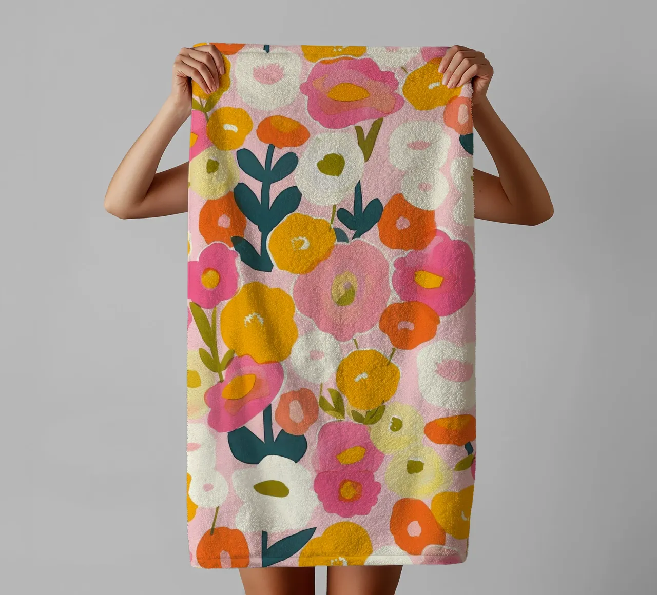Kleurrijke Boho Papaver Tuin Botanisch Bloemen Abstract Bloemen badhanddoek van Gentle Echoes Art