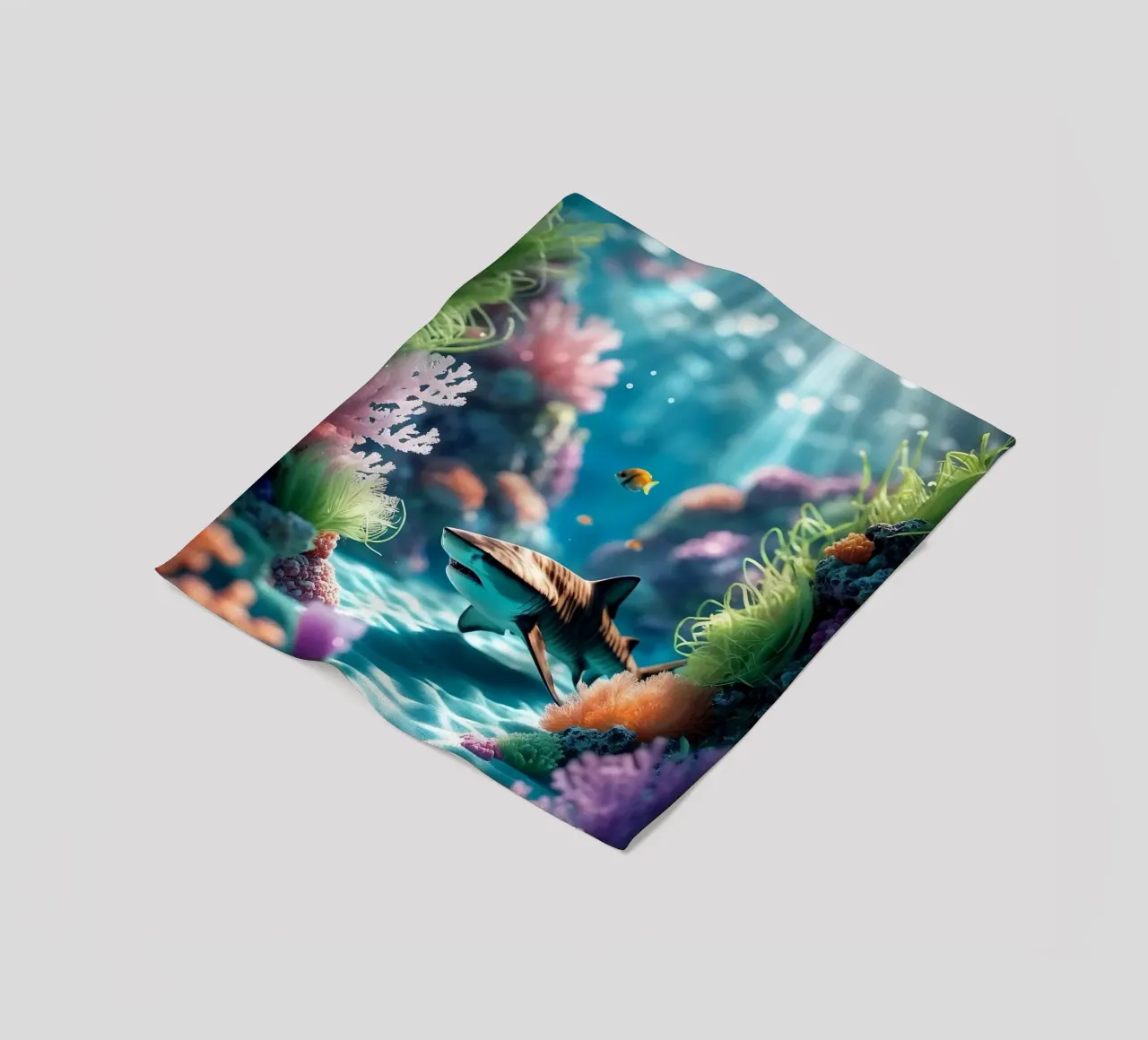 🪸🦈 Tiger Shark | Shadow in the Reef fleece blanket by Trinkets NL Design Studio