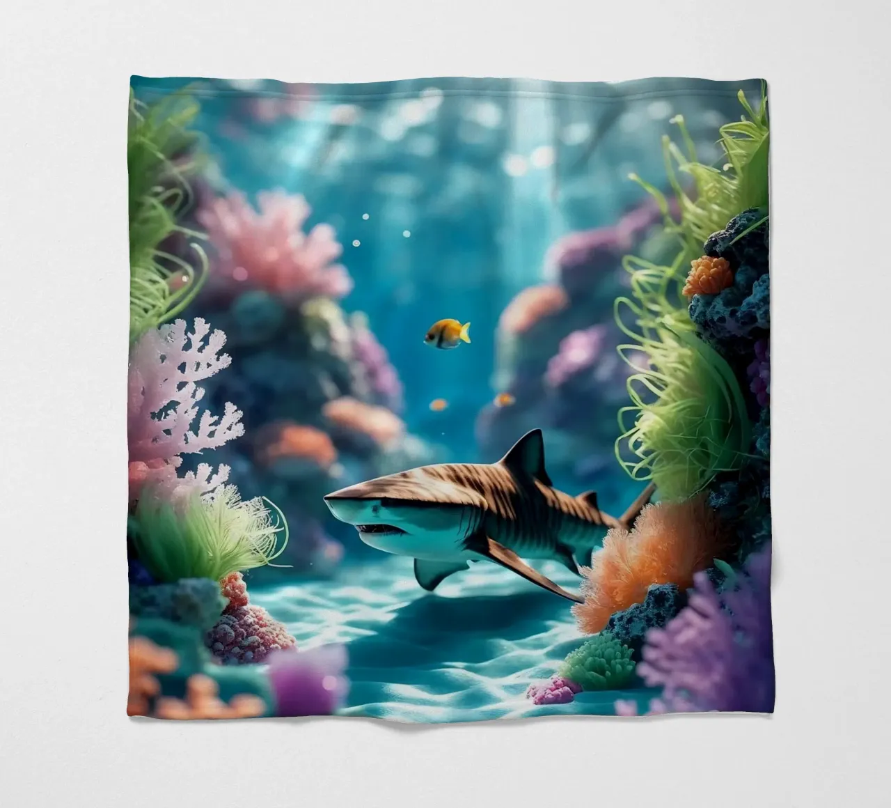 🪸🦈 Tiger Shark | Shadow in the Reef fleece blanket by Trinkets NL Design Studio