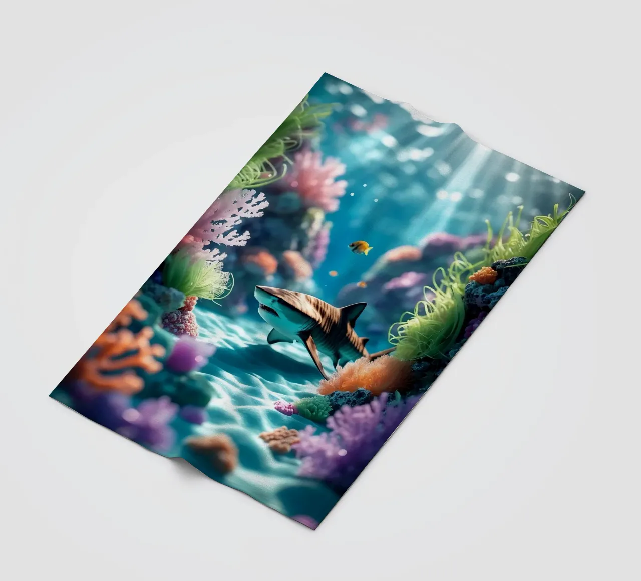 🪸🦈 Tiger Shark | Shadow in the Reef fleece blanket by Trinkets NL Design Studio