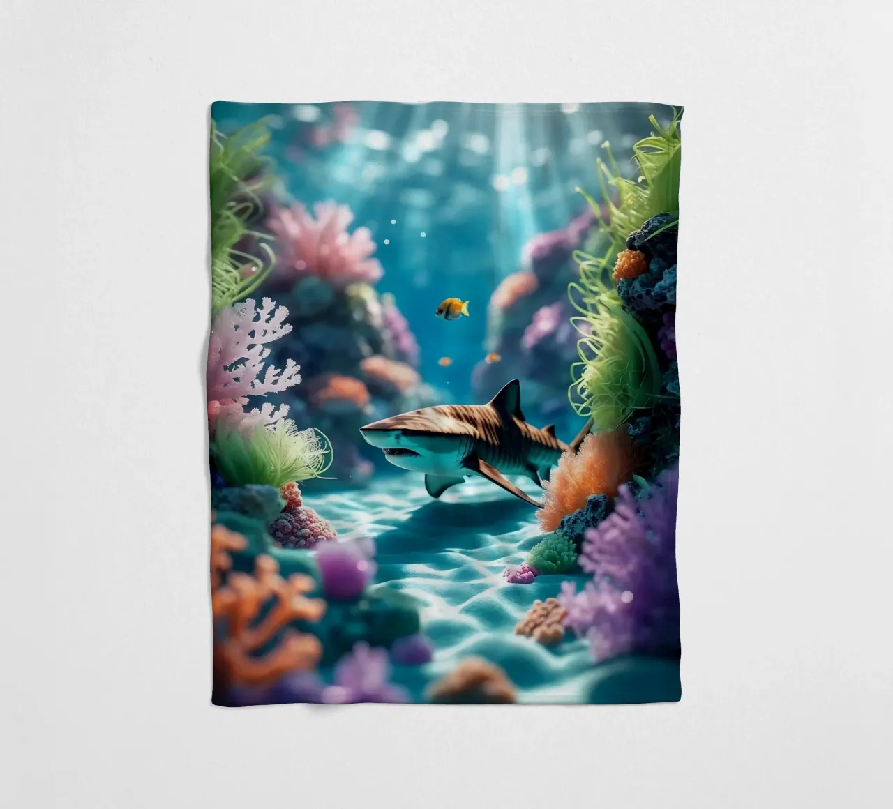 🪸🦈 Tiger Shark | Shadow in the Reef fleece blanket by Trinkets NL Design Studio