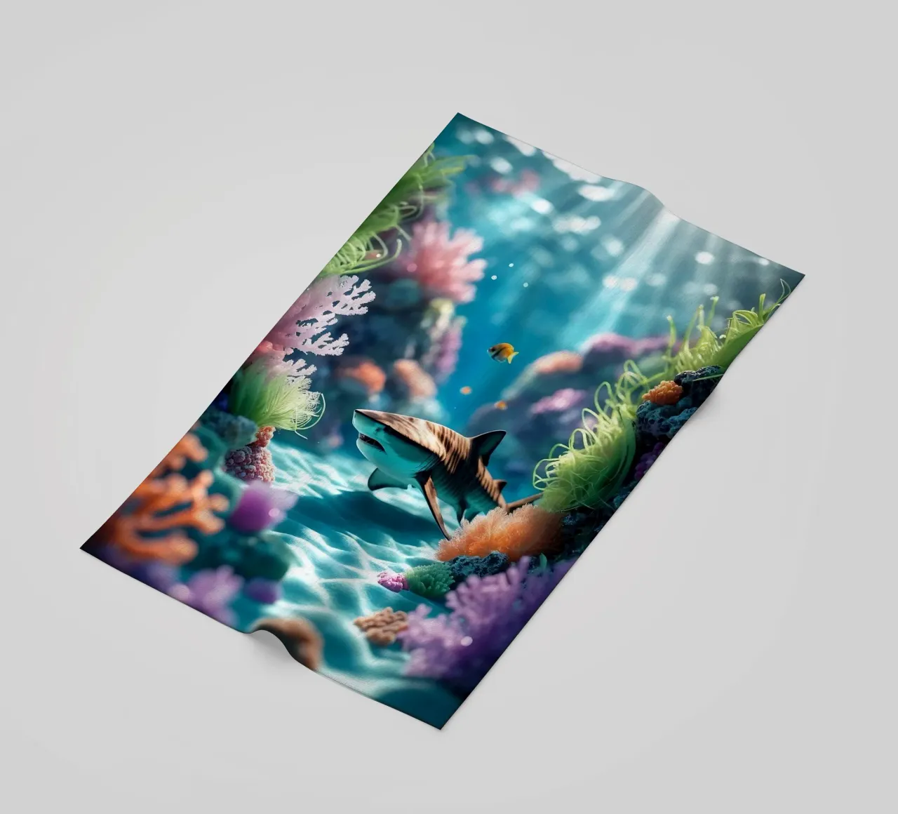 🪸🦈 Tiger Shark | Shadow in the Reef beach towel by Trinkets NL Design Studio