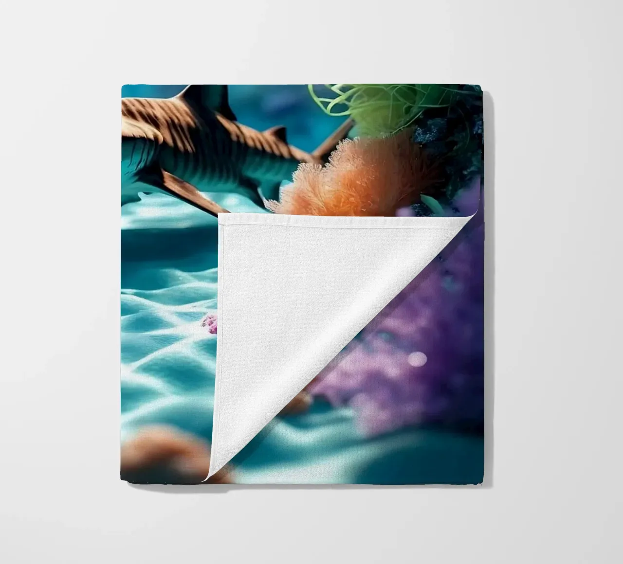 🪸🦈 Tiger Shark | Shadow in the Reef beach towel by Trinkets NL Design Studio