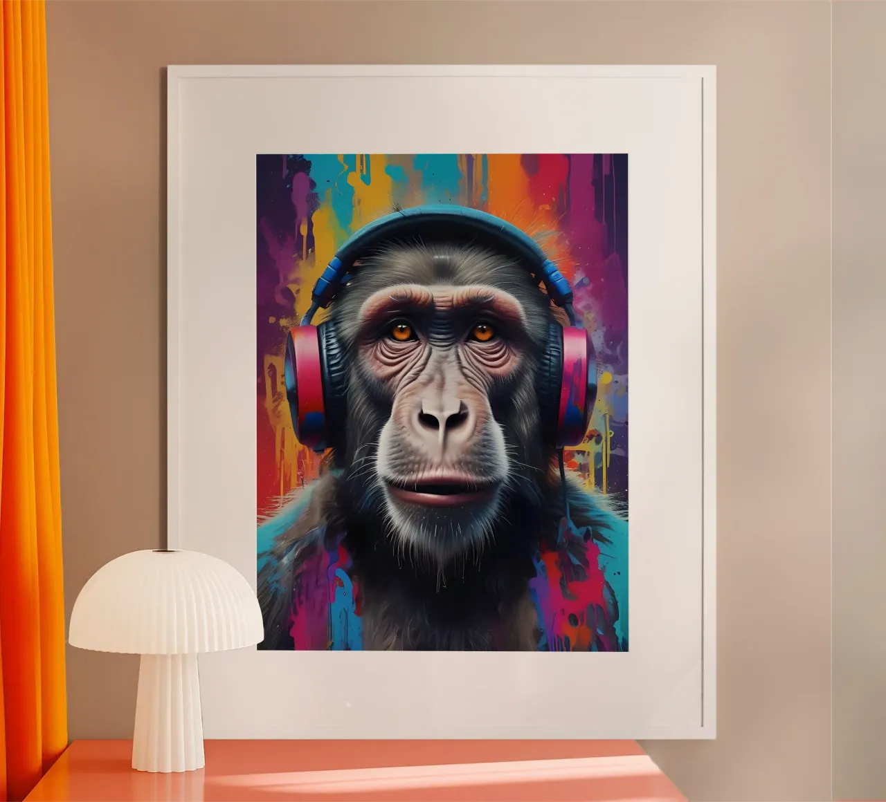 Kopfhörer Ape - Graffiti Groove trifft auf Primaten Cool Poster mit Aluminium Rahmen von MakArena