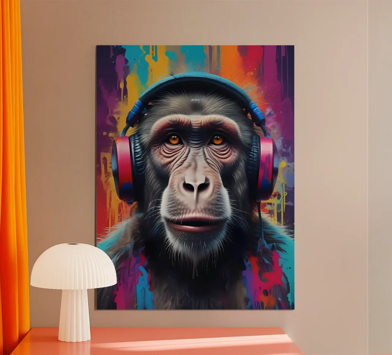 Kopfhörer Ape - Graffiti Groove trifft auf Primaten Cool Poster mit Aluminium Rahmen von MakArena