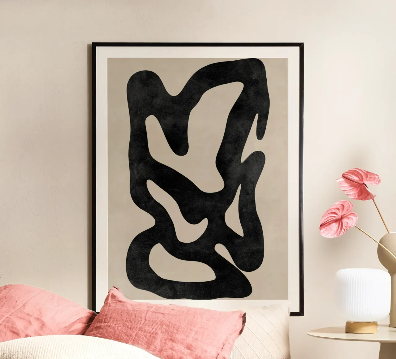 Abstracte Vorm Muurkunst, Moderne Abstracte Kunst, Neutrale Kunst poster met aluminium frame van AbstractPrints