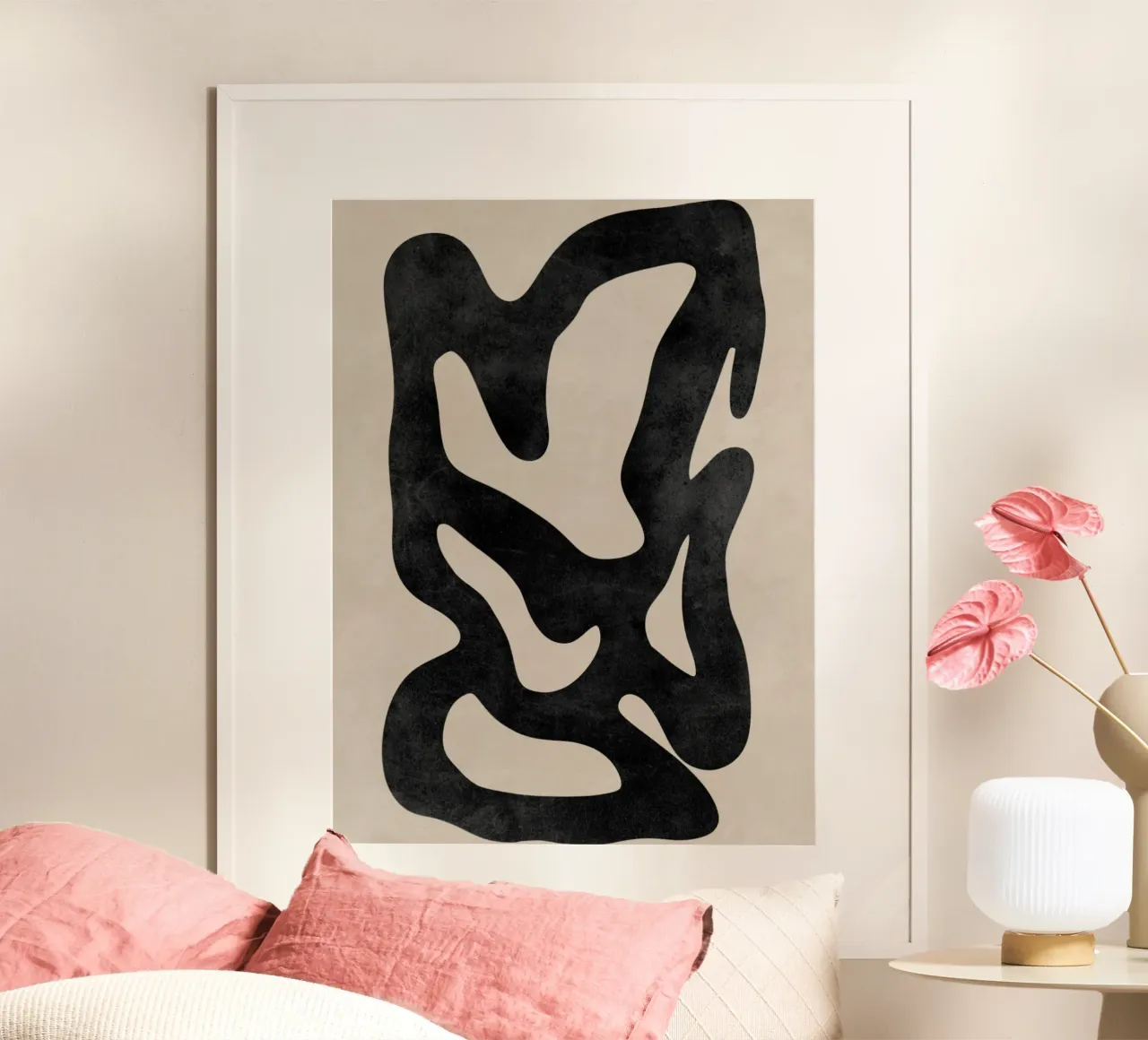 Abstracte Vorm Muurkunst, Moderne Abstracte Kunst, Neutrale Kunst poster met aluminium frame van AbstractPrints