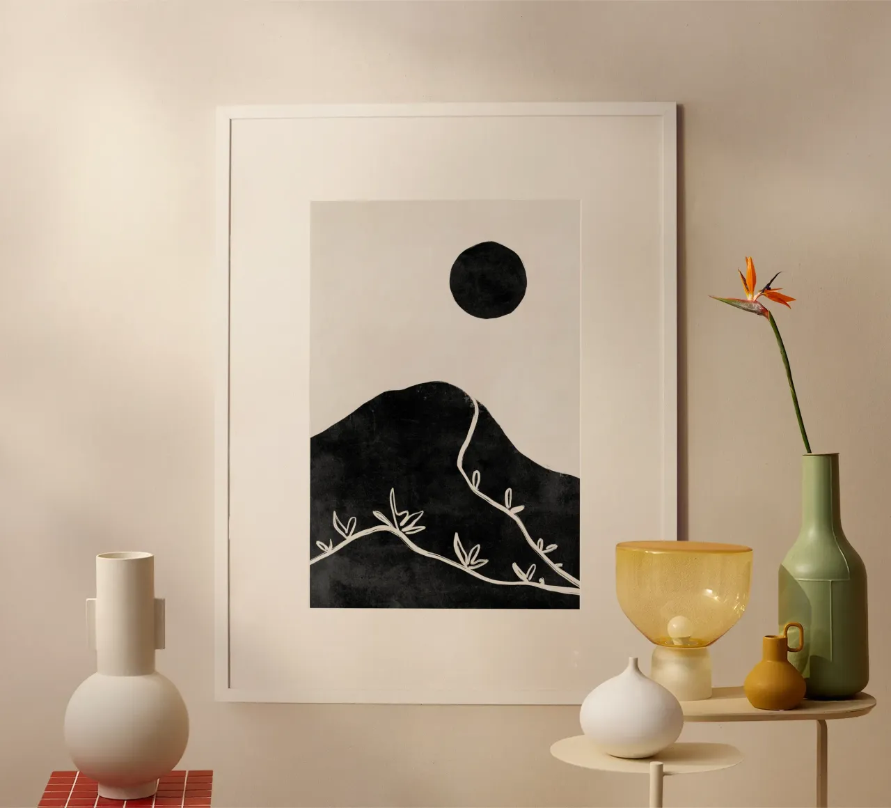 Abstract Mountain Print, Abstract Minimalist Poster poster with plastic frame by AbstractPrints