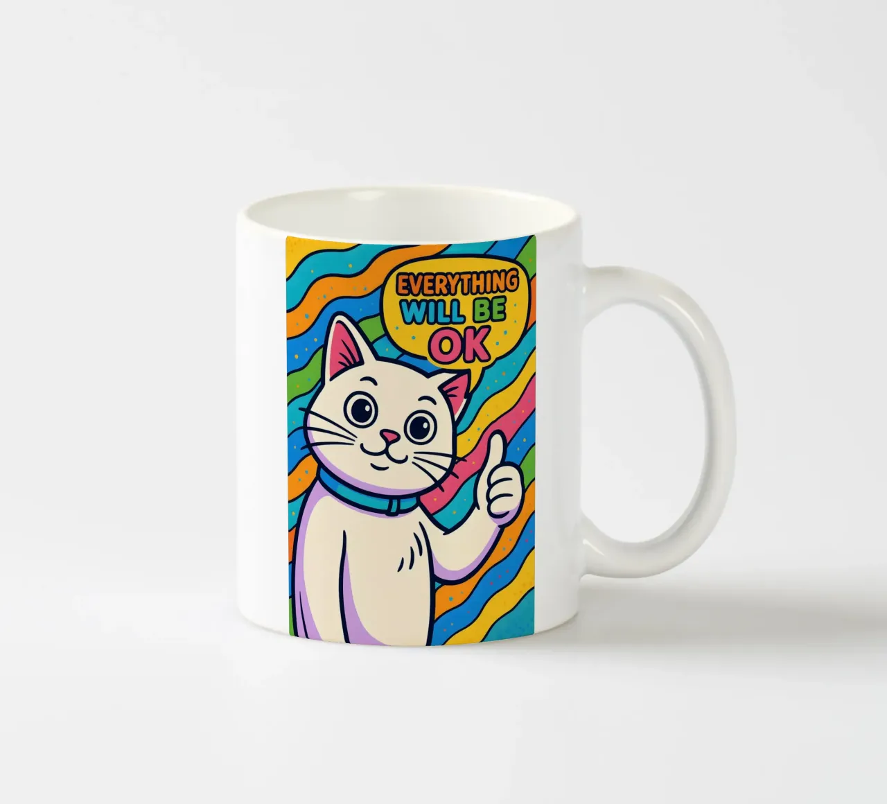 Optimistic Cat Vibes ceramic mug by MakArena