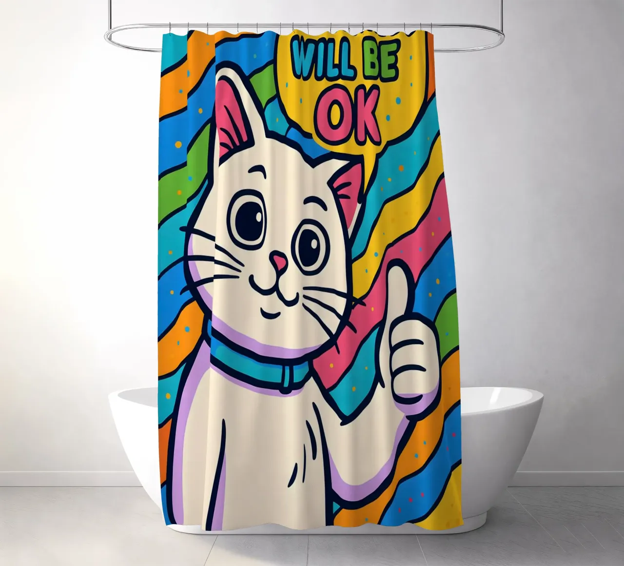Optimistic Cat Vibes shower curtain by MakArena