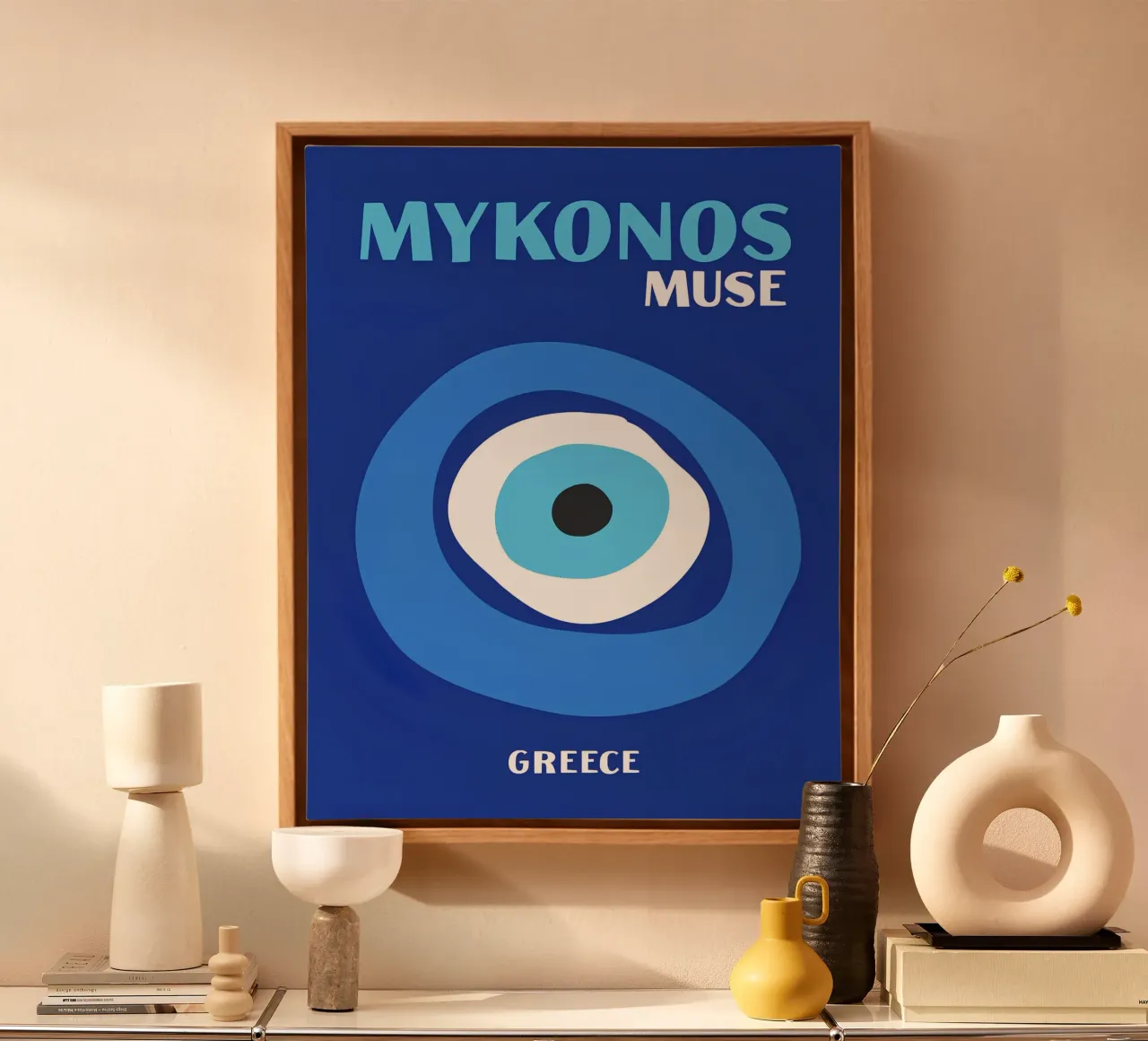 Mykonos Muze: Boze ogen, reizen naar Griekenland & Boho Chic kunst canvas met Baklijst van NorwesClub