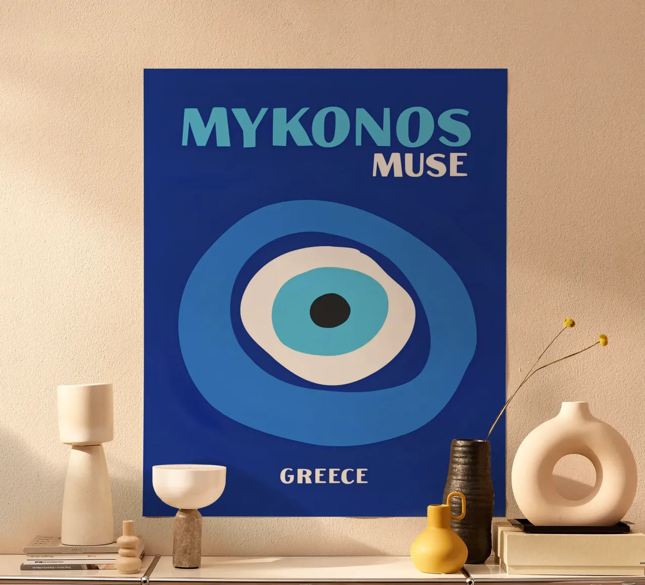 Mykonos Muse: Malocchio, viaggi in Grecia e arte Boho Chic poster da NorwesClub